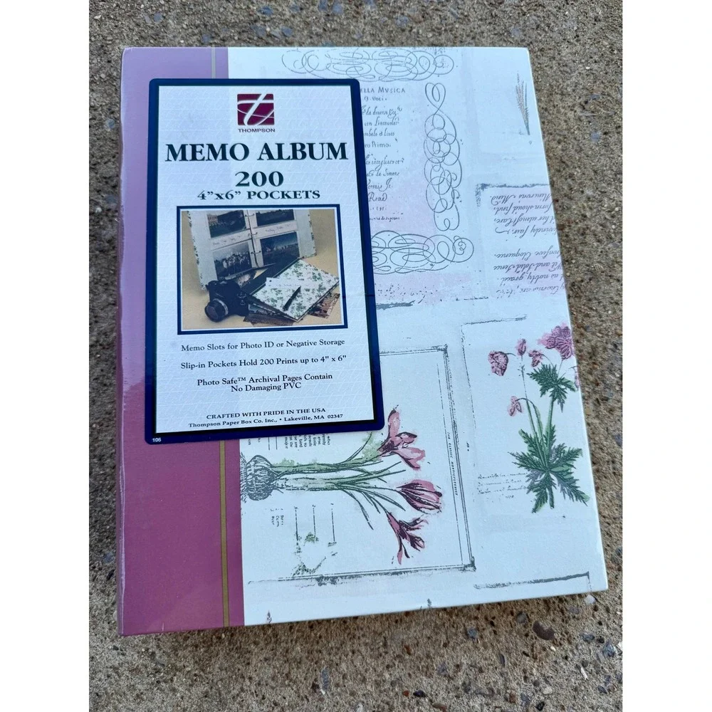 Thompson Paper Box Co Floral Memo Photo Album 200 4x6 Pockets Archival Safe USA